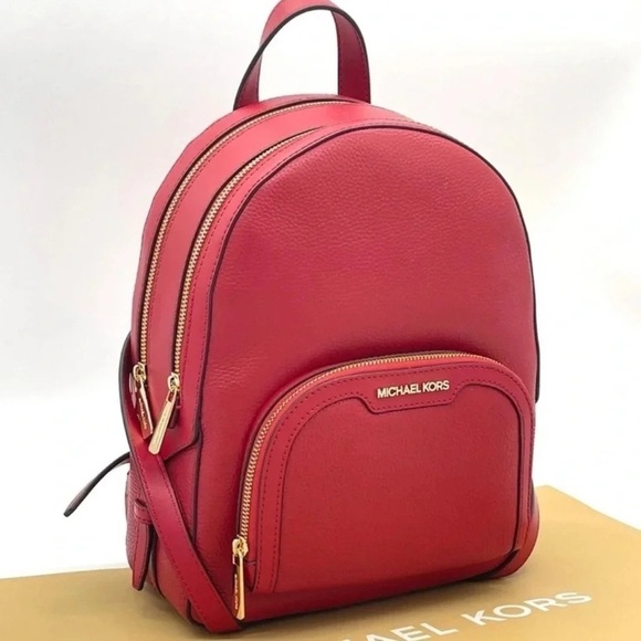 Michael Kors Medium Jaycee Backpack Red/Gold - Picture 1 of 13